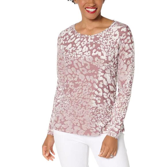 Attitudes by Renee Tops - Attitudes by Renee Women's Burnout Knit Long Sleeve Top Zinfandel - Regular